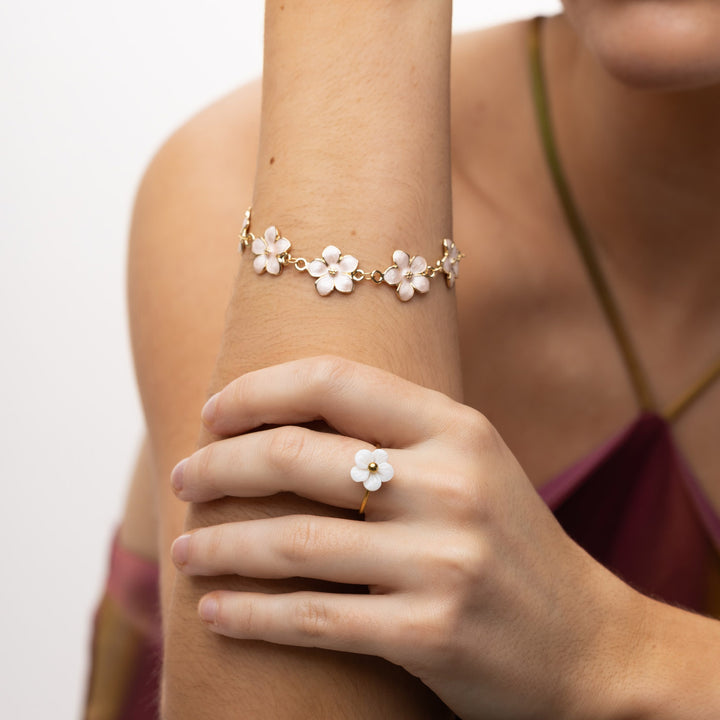 Adeline  - Pink Enamel Flower Chain Bracelet