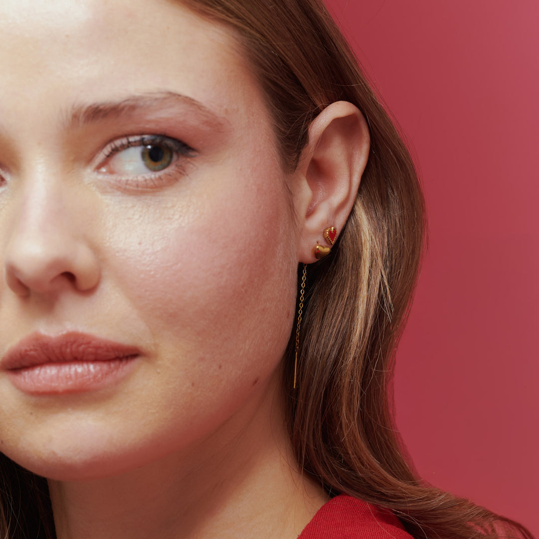 Julie - Boucles d'oreilles en chaîne de cœur en acier inoxydable doré