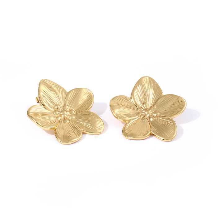 Maebry - Statement Flower Stud Earrings Gold Stainless Steel