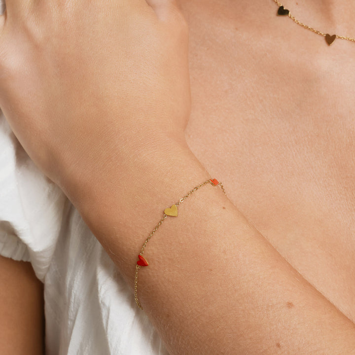 Linnea - Bracelet Chaîne Cœur Rouge & Or Acier Inoxydable