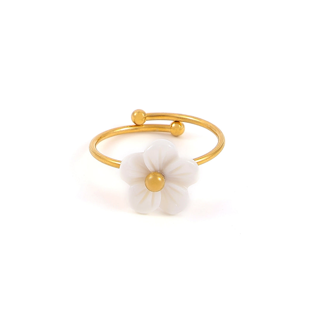 Ellen - Bague Fleur Blanche Ajustable en Acier Inoxydable