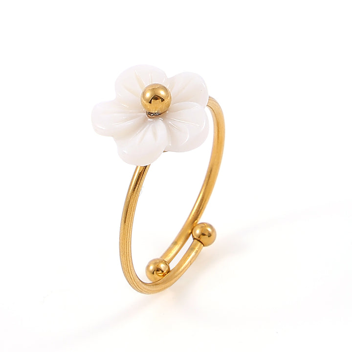 Ellen - Bague Fleur Blanche Ajustable en Acier Inoxydable