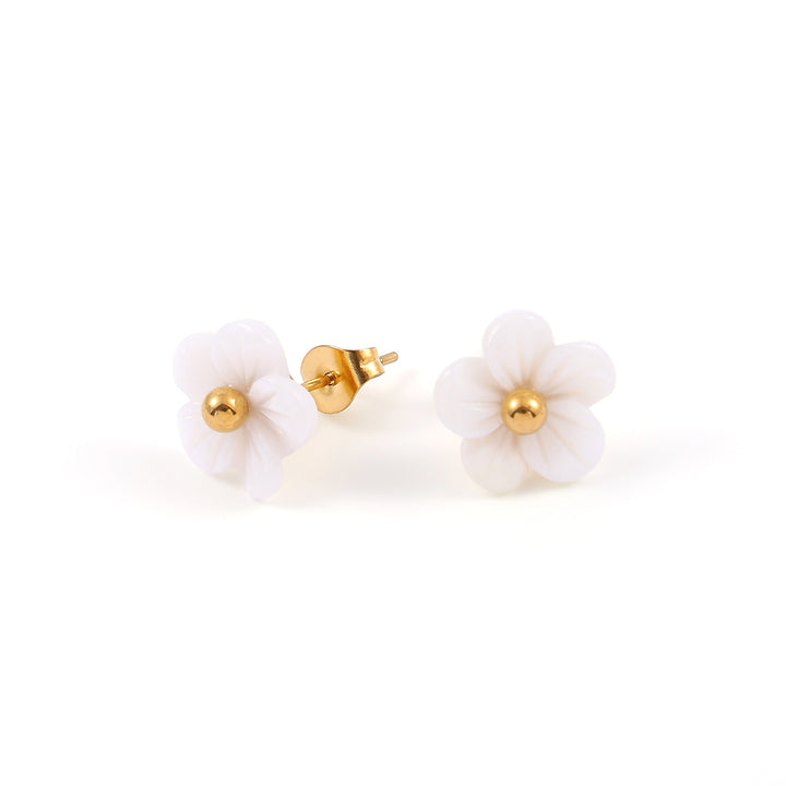 Ellen - Boucles d'oreilles en acier inoxydable en forme de fleur blanche