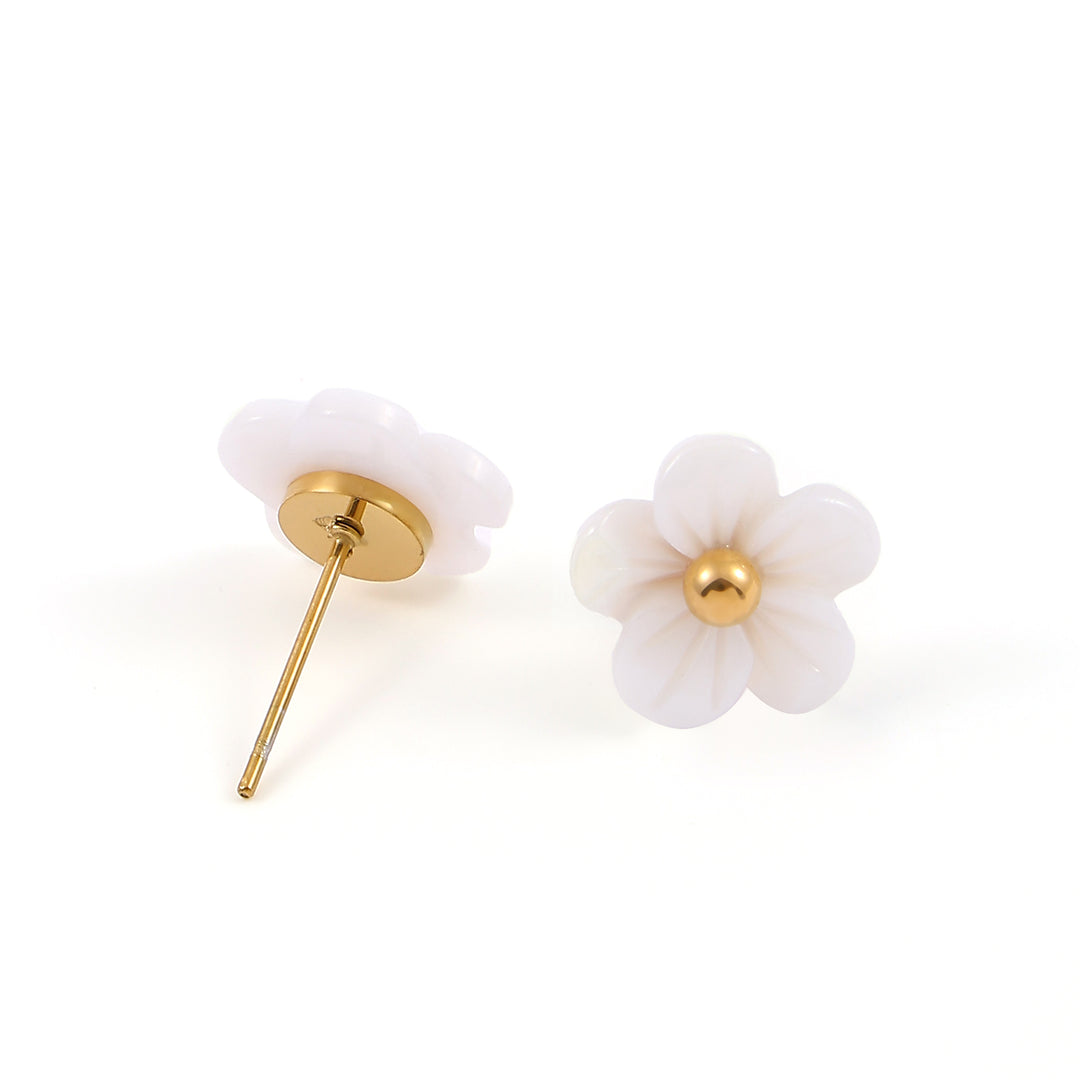 Ellen - Boucles d'oreilles en acier inoxydable en forme de fleur blanche