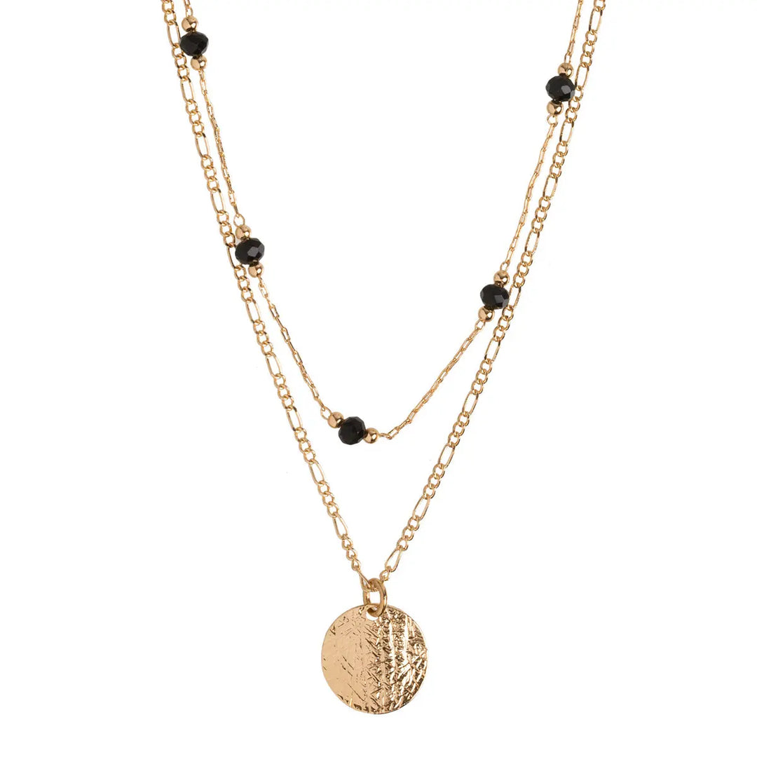 Coin Bead Double Necklace Black and Gold