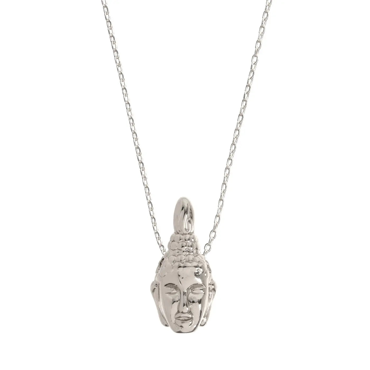 Oxidized Silver Buddha Head Pendant on Chain - Maui Hands